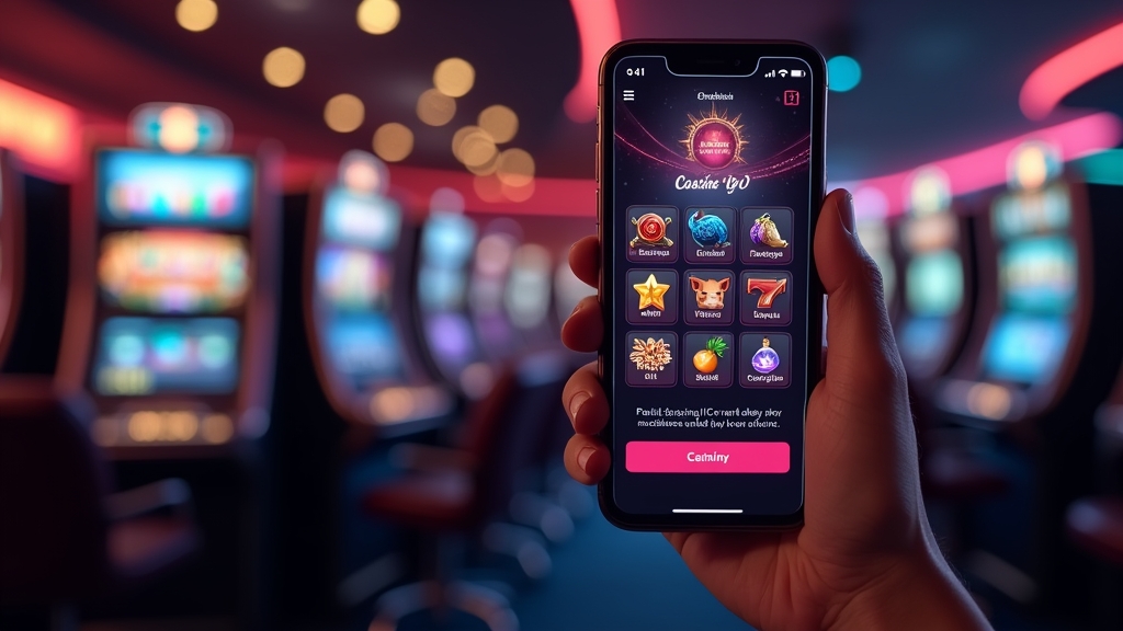 Phone screen showing a smooth casino lobby and mobile app features