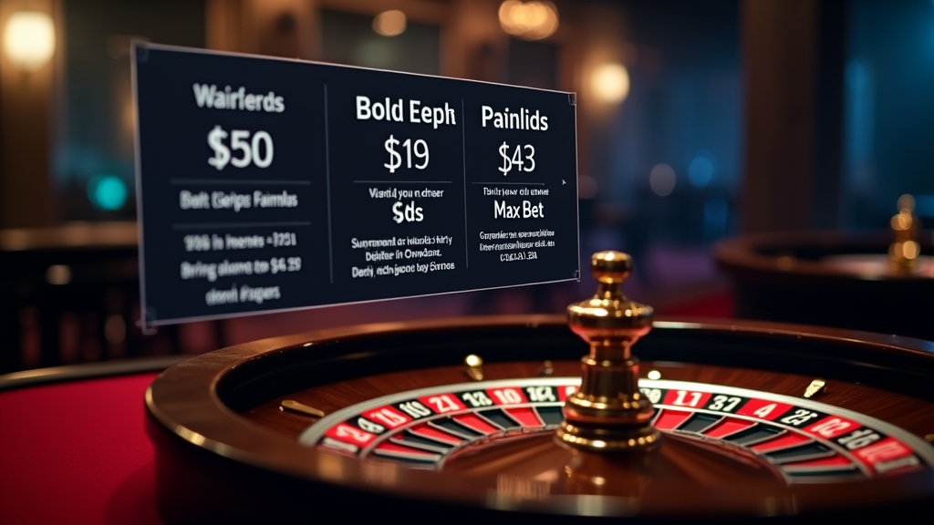 Bonus rules dashboard with wagering and payout limit details in a casino scene